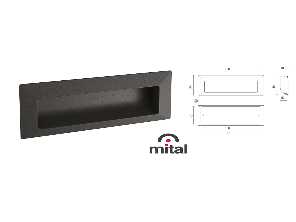 mitma25 antr.png Maniglia Incasso MA25 Interasse 128 mm.150x46 varie finiture | Mital - immagine 1